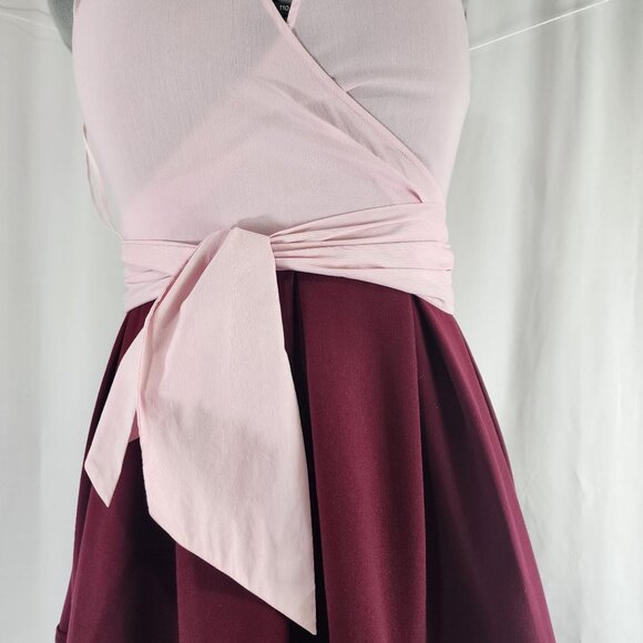 Leifnotes Pink & Burgundy Sleeveless Wrap Dress With Tie Waist - Size 10P - Picture 7 of 15